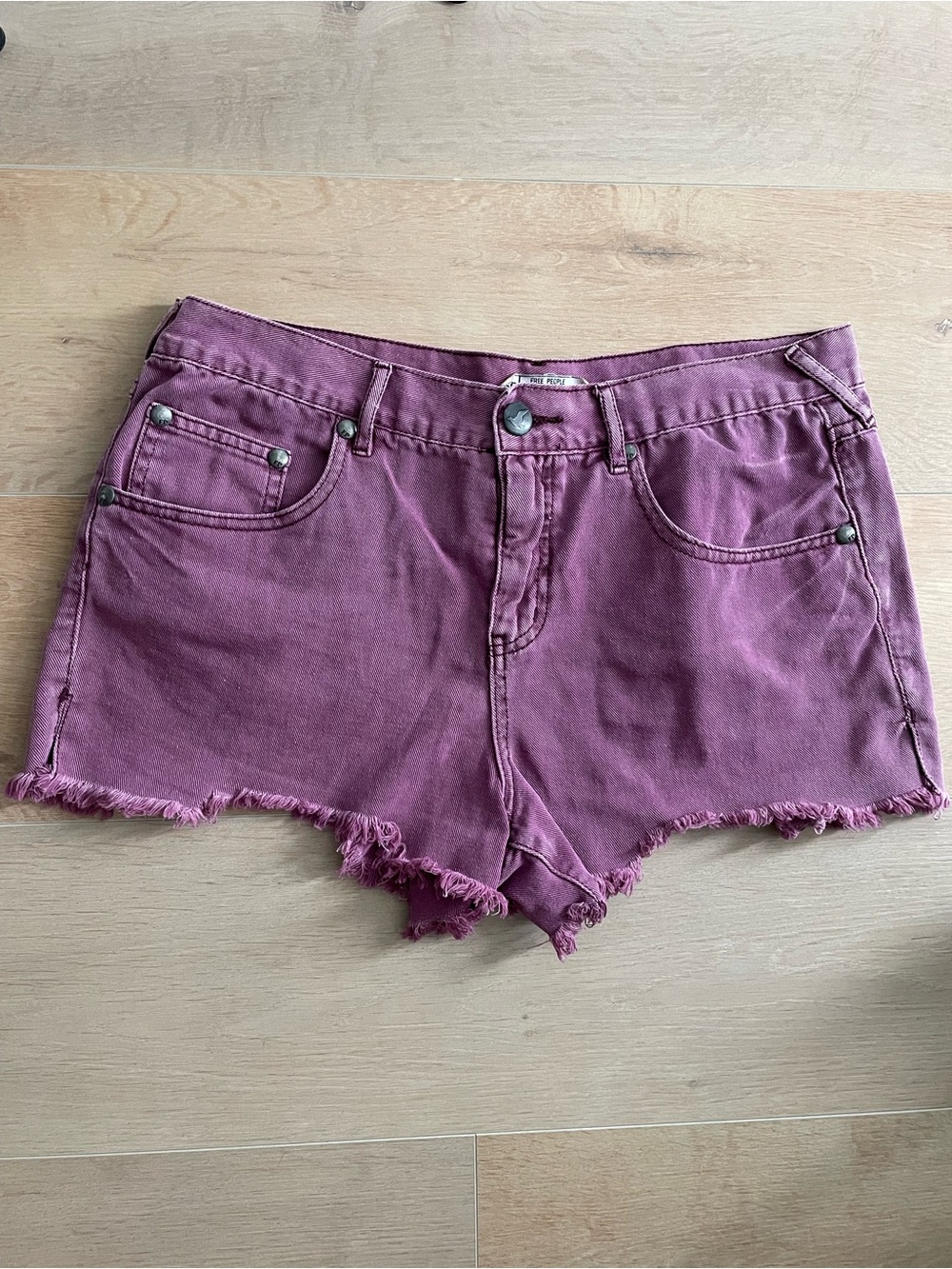 FREE PEOPLE Dusty Plum Frayed Hem Denim Shorts